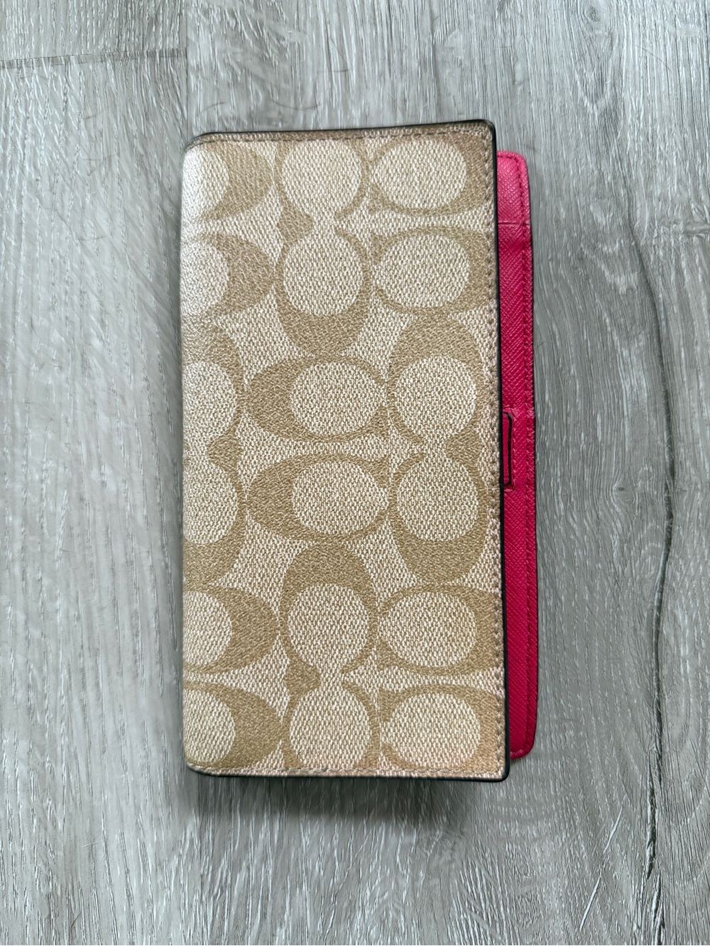Coach Signature Canvas Checkbook Wallet in Beige with Pink Interior